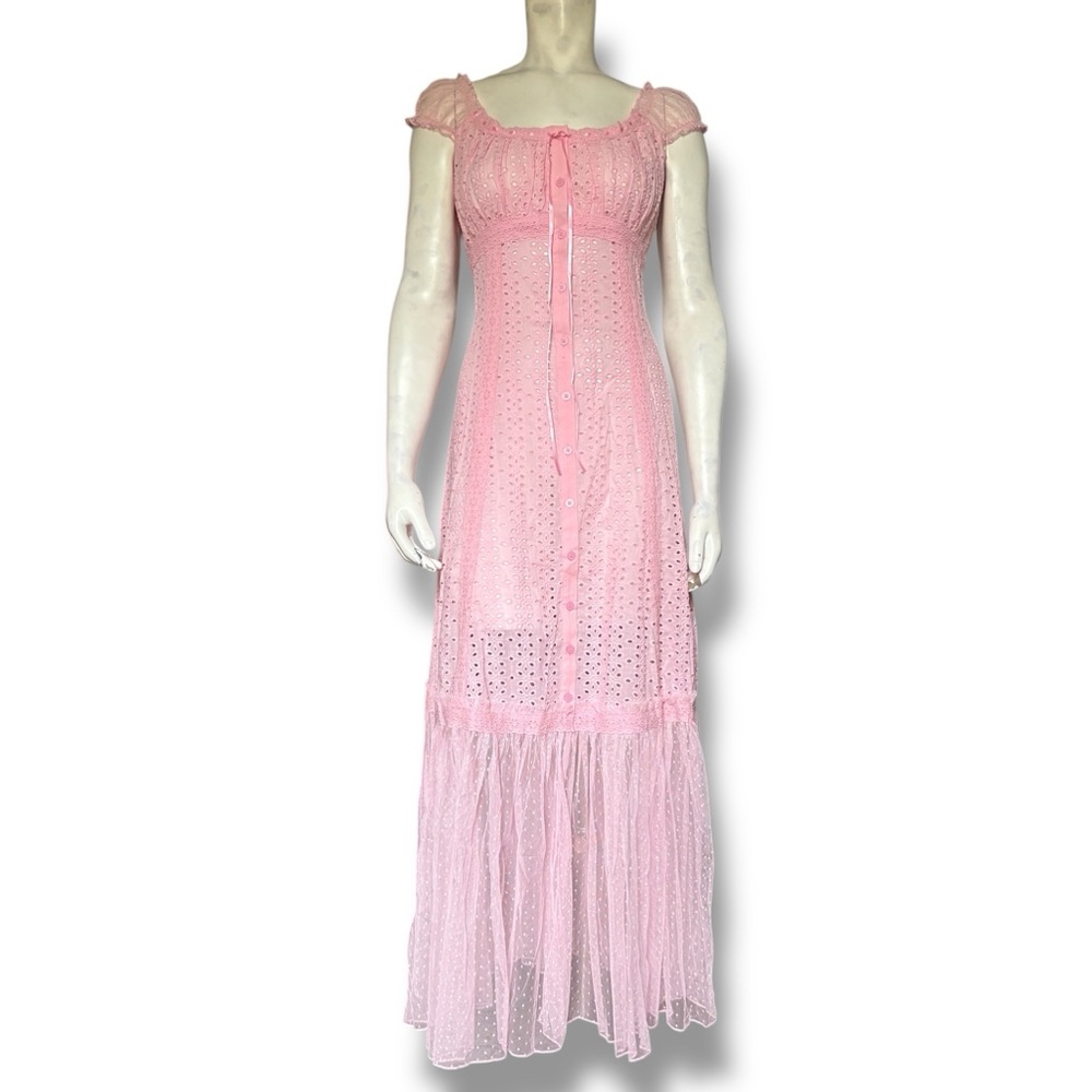 DollsKill | NWT’s Delia’s Y2K Bohemian Baby Pink Eyelet Tulle Western Maxi Dress - Picture 1 of 6